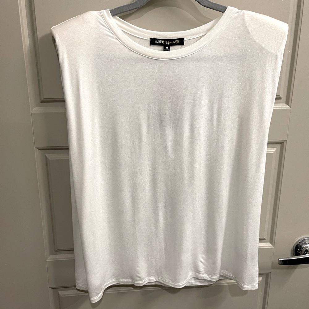 NWT - White Padded Shoulder Top - Medium
